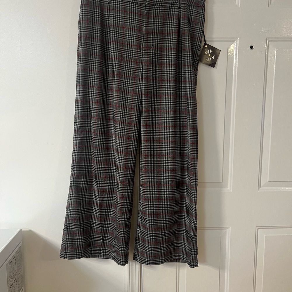 Ava & Viv Plaid Wide Leg Pants - Black and Red
